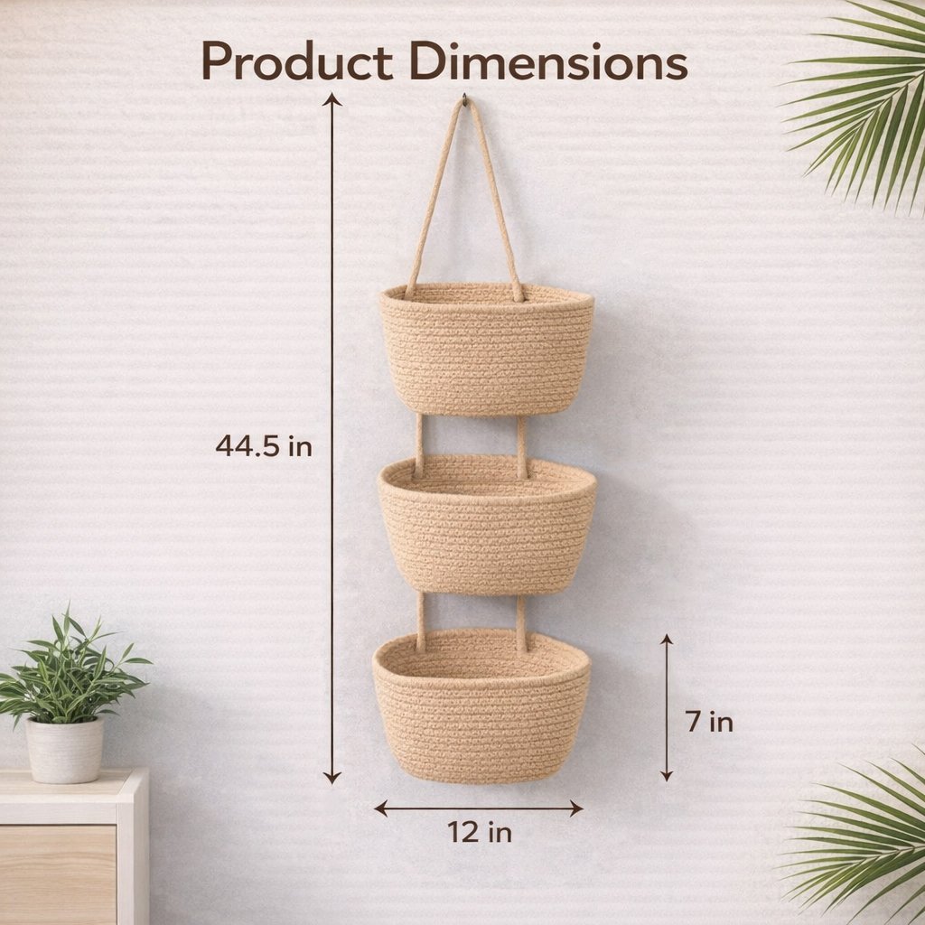 🧺Panier à 3 niveaux en coton tressé à suspendre sur une porte, organisateur de rangement mural en jute🔥