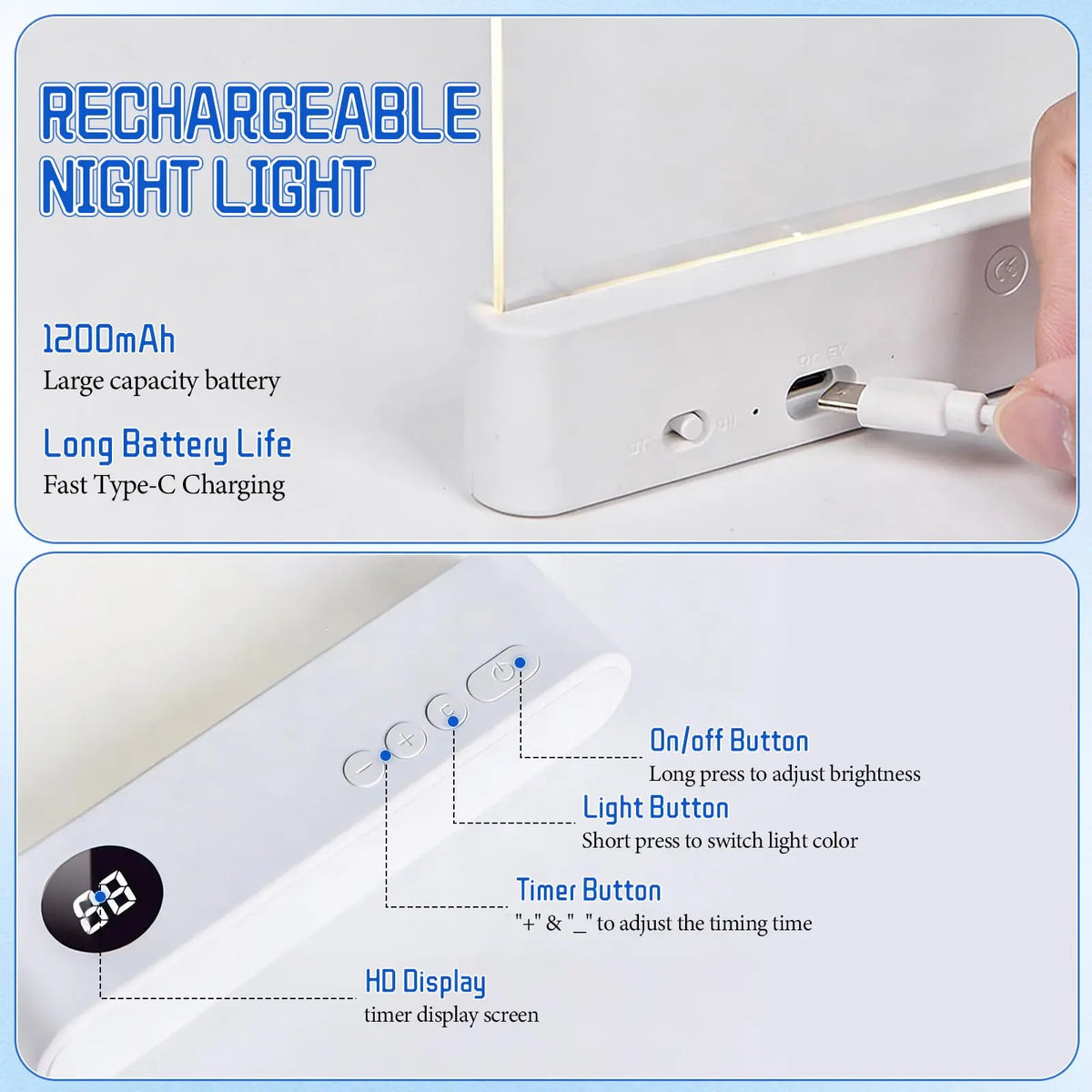 Lampe de lecture LED intelligente – Rechargeable, luminosité réglable et fonction minuterie, lampe de chevet au design plat pour une lecture nocturne confortable et cadeau original pour lecteur