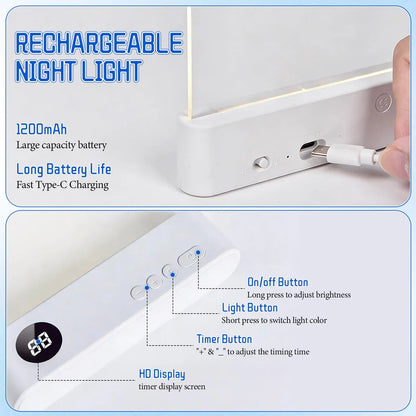 Lampe de lecture LED intelligente – Rechargeable, luminosité réglable et fonction minuterie, lampe de chevet au design plat pour une lecture nocturne confortable et cadeau original pour lecteur