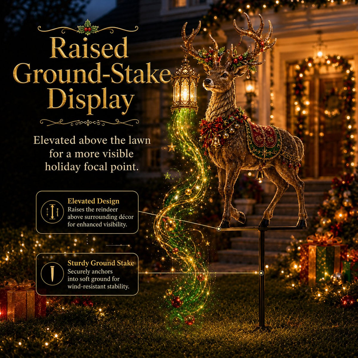 Piquet de jardin lumineux de Noël en forme de renne