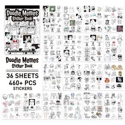 ✨Livre d’autocollants Doodle Meme - 460 autocollants dessinés à la main pour le bullet journal, exprimez votre humeur et les tendances du web