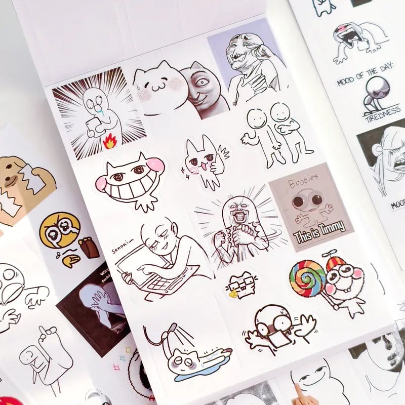 ✨Livre d’autocollants Doodle Meme - 460 autocollants dessinés à la main pour le bullet journal, exprimez votre humeur et les tendances du web