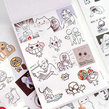 ✨Livre d’autocollants Doodle Meme - 460 autocollants dessinés à la main pour le bullet journal, exprimez votre humeur et les tendances du web