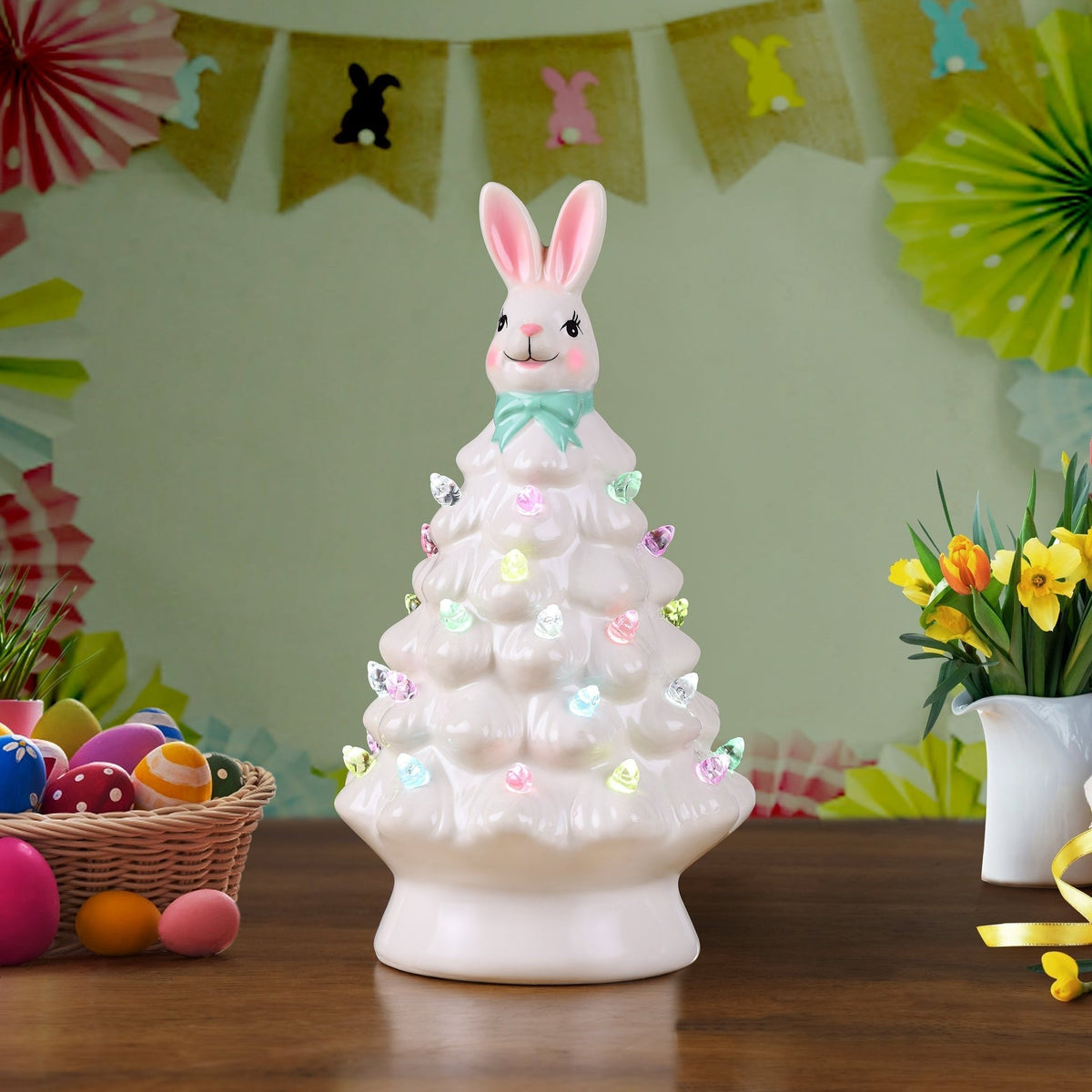 🐰 Décoration de Pâques Arbre Lapin Rose, Nouvel Arbre Lapin en Résine 2026 avec Lumières