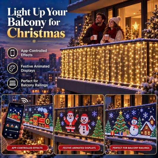 🎉 Rideau lumineux intelligent à pixels RGB | Lumières de fêtes animées contrôlées par application pour fenêtre et balcon, 2 m × 1,5 m