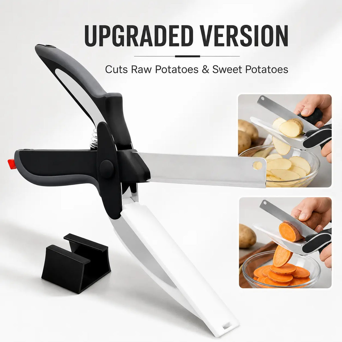 Ciseaux de cuisine 2-en-1 avec planche à découper – Coupe-aliment en acier inoxydable pour viande, légumes, fruits et fromage