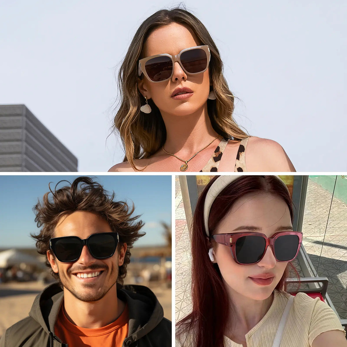 Lunettes de soleil polarisées à porter par-dessus des lunettes de vue pour femmes et hommes, tendance, carrées, enveloppantes, protection UV400, légères et durables