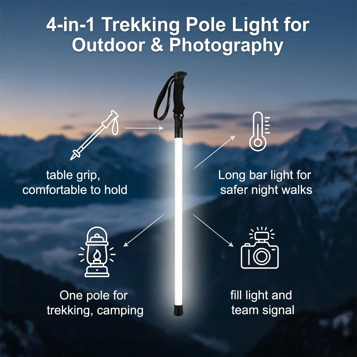 Bâtons de trekking à sabre laser LED – Bâtons de randonnée rechargeables pour la randonnée de nuit, le camping et les aventures en plein air