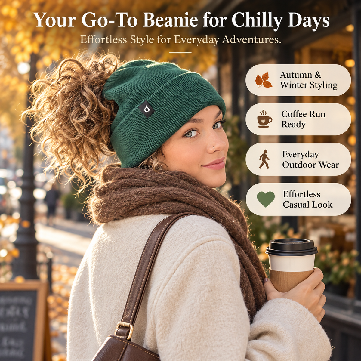 Messy Bun Beanie – Stretchy Ribbed Knit Hat with Hidden Ponytail Opening for Curly Hair & Winter Style ✨