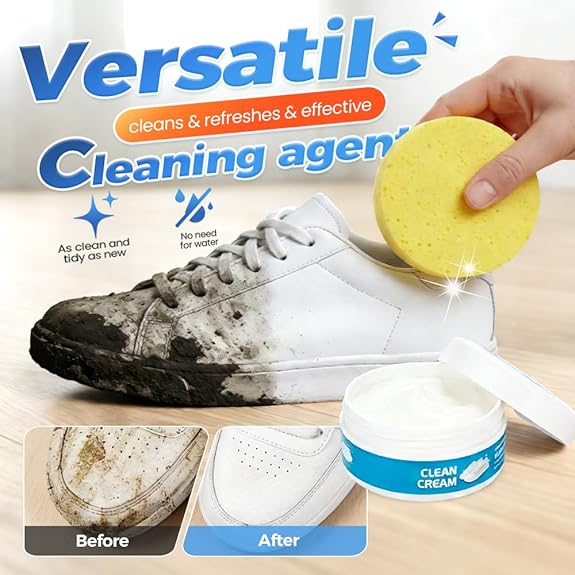 👟Crème nettoyante pour chaussures blanches | Solide, multi-usages, sans rinçage, avec éponge