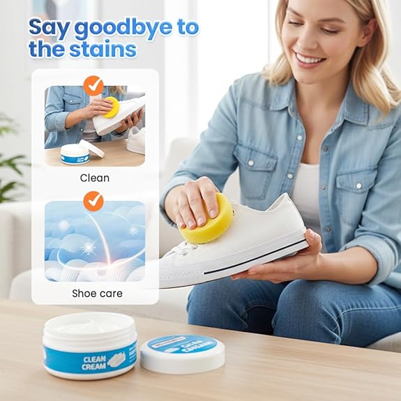 👟Crème nettoyante pour chaussures blanches | Solide, multi-usages, sans rinçage, avec éponge