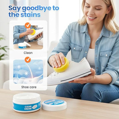 👟Crème nettoyante pour chaussures blanches | Solide, multi-usages, sans rinçage, avec éponge