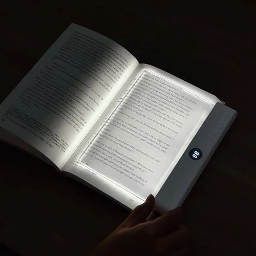 Lampe de lecture LED intelligente – Rechargeable, luminosité réglable et fonction minuterie, lampe de chevet au design plat pour une lecture nocturne confortable et cadeau original pour lecteur