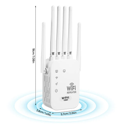 WiFi Extender 2026 with 6 Antennas 1200Mbps Dual Band Boost