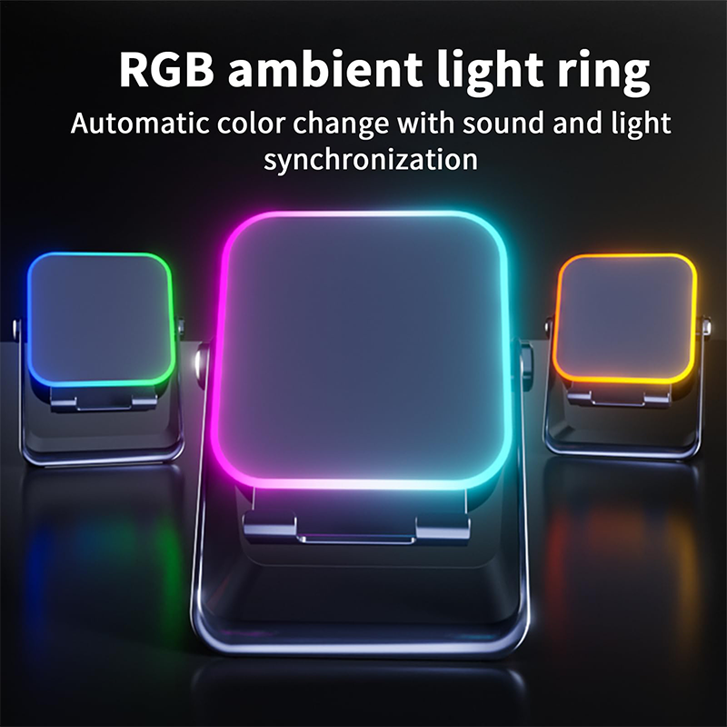 Enceinte Bluetooth intelligente sans fil 5-en-1 – Lecture automatique du téléphone, éclairage RVB, support réglable et batterie externe