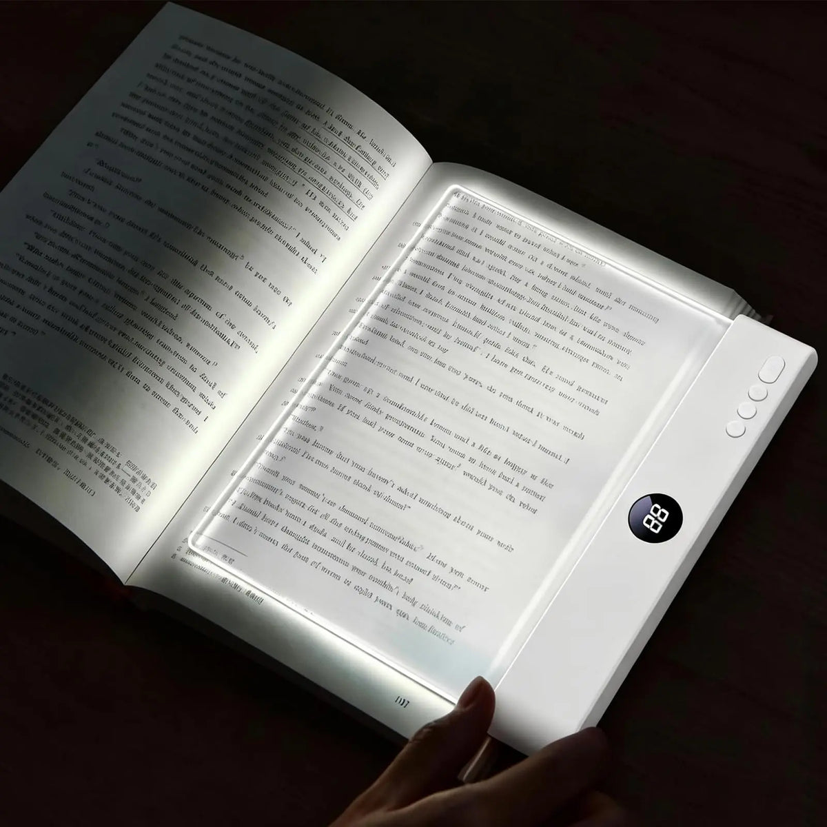 Lampe de lecture LED intelligente – Rechargeable, luminosité réglable et fonction minuterie, lampe de chevet au design plat pour une lecture nocturne confortable et cadeau original pour lecteur