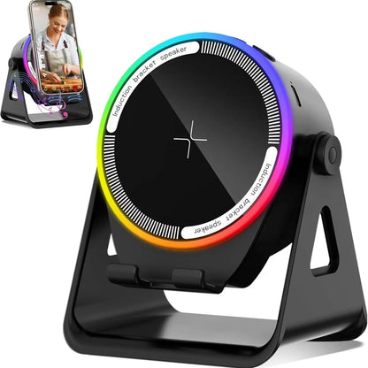 🔥 50% OFF 4-in-1 Wireless Induction Bluetooth Speaker ✨ Phone Stand + RGB Light