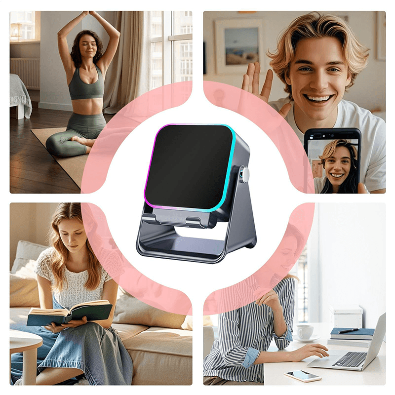 Enceinte Bluetooth intelligente sans fil 5-en-1 – Lecture automatique du téléphone, éclairage RVB, support réglable et batterie externe
