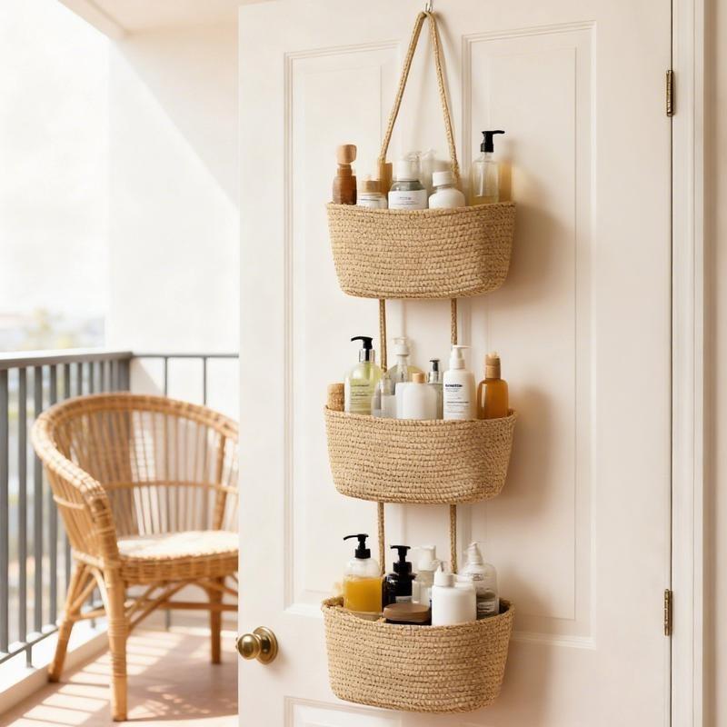 🧺Panier à 3 niveaux en coton tressé à suspendre sur une porte, organisateur de rangement mural en jute🔥