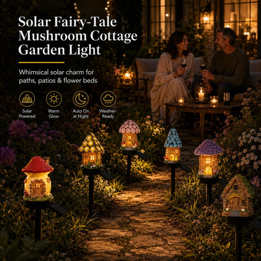 Lampes solaires de jardin en forme de maison féerique sur tige - Éclairage extérieur en résine avec détecteur de luminosité automatique, accessoires de jardin étanches