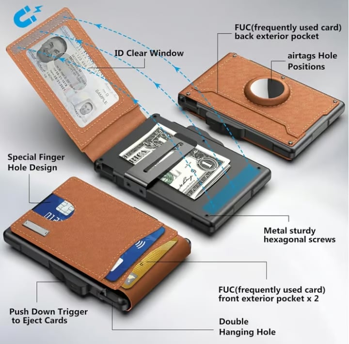 ✨Men's Business Style Pu Leather Card Slots for Airtag, Rfid Blocking Wallet for Daily & Back To School (not Airtag), Gift, Small Wallets