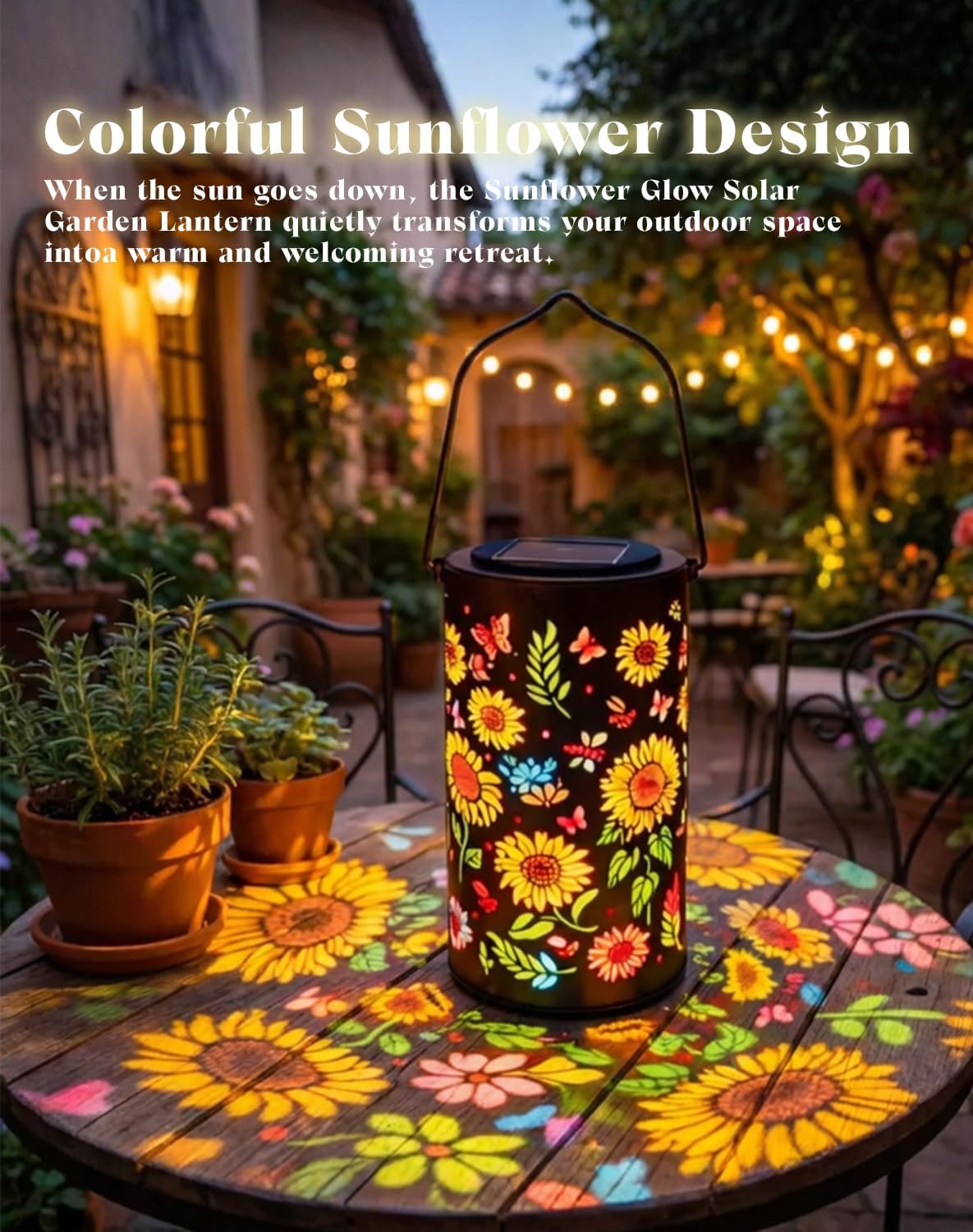 Lanterne solaire colorée en forme de tournesol lumineux pour jardin