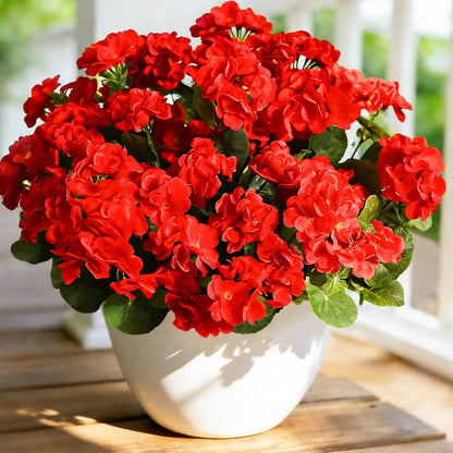 Géraniums artificiels résistants aux UV – Fausses fleurs rouges d'extérieur pour terrasse, jardin et décoration intérieure