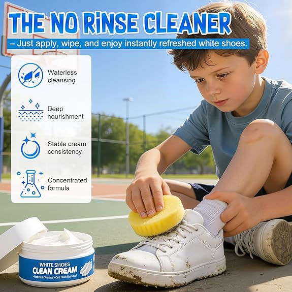 👟Crème nettoyante pour chaussures blanches | Solide, multi-usages, sans rinçage, avec éponge