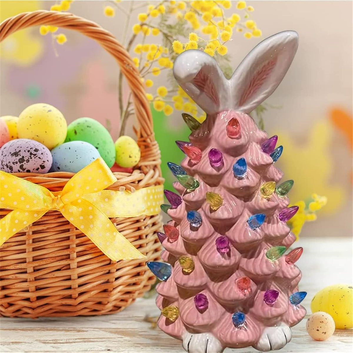 🐰 Décoration de Pâques Arbre Lapin Rose, Nouvel Arbre Lapin en Résine 2026 avec Lumières
