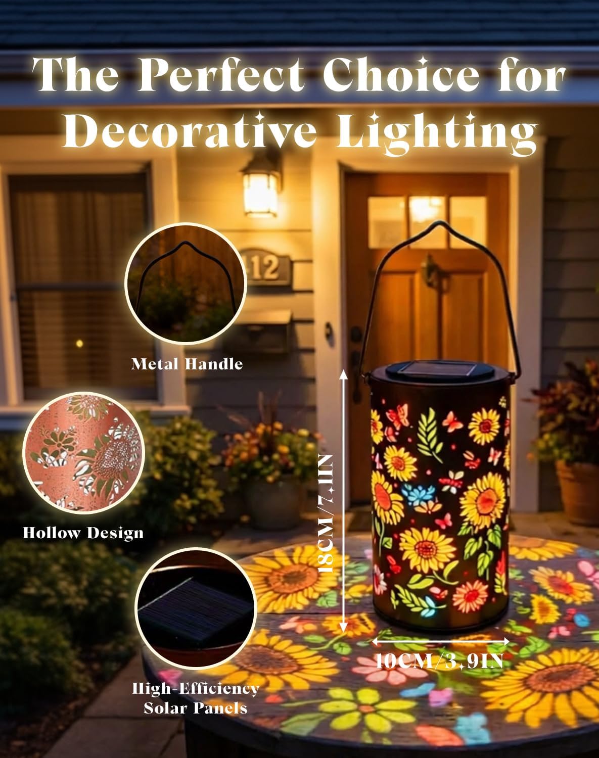 Lanterne solaire colorée en forme de tournesol lumineux pour jardin
