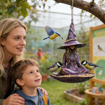 🧙‍♀️Mangeoire pour oiseaux de jardin Sorcière en méditation