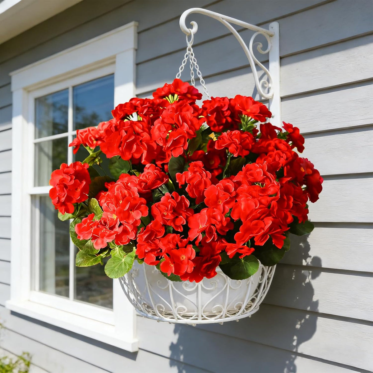 Géraniums artificiels résistants aux UV – Fausses fleurs rouges d'extérieur pour terrasse, jardin et décoration intérieure