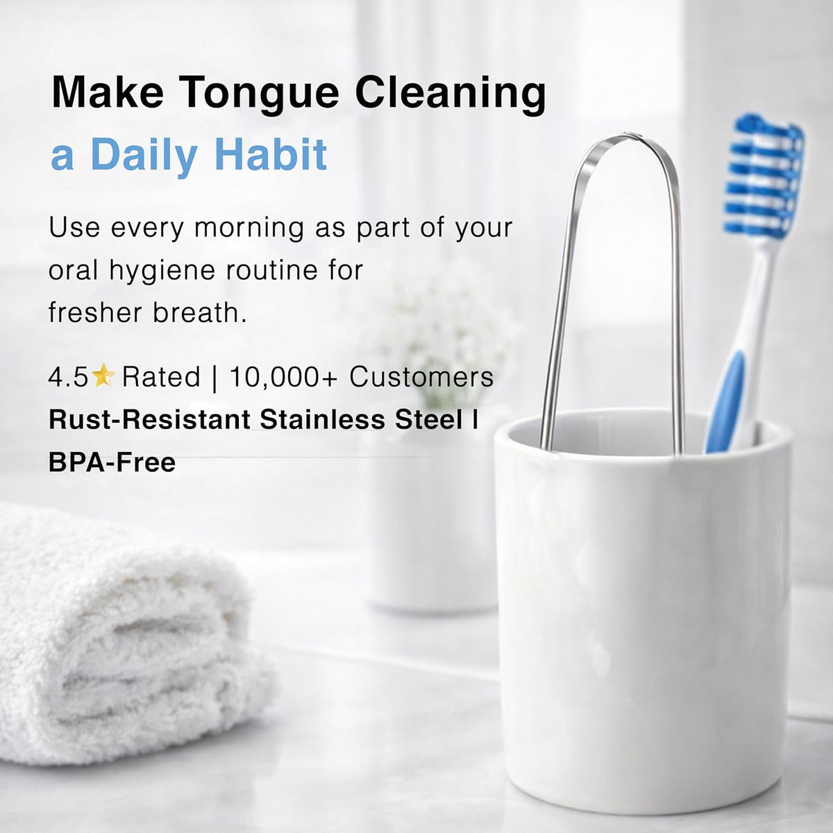 Tongue Scraper (2 Pack), 420 Medical-grade Stainless Steel Tongue Cleaner, Aids in Fresh Breath & Oral Care
