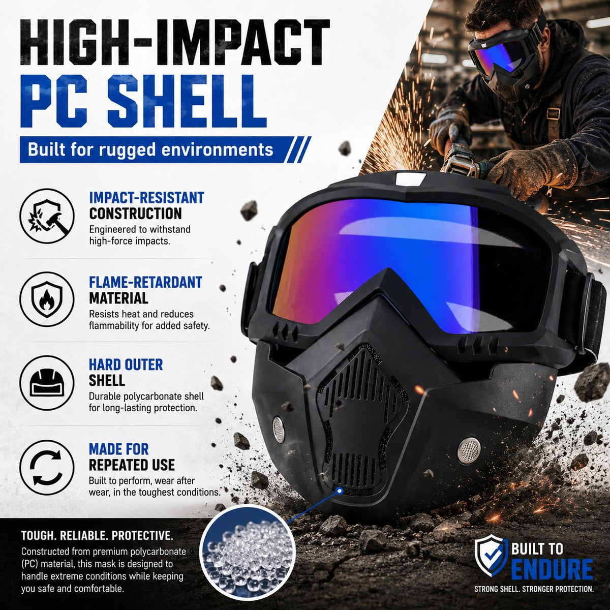 🤿Masque de protection multifonction - Lunettes de soudage à teinte automatique, Visière de ski antibuée & Équipement de jardinage anti-poussière - Masque de sécurité tout-terrain
