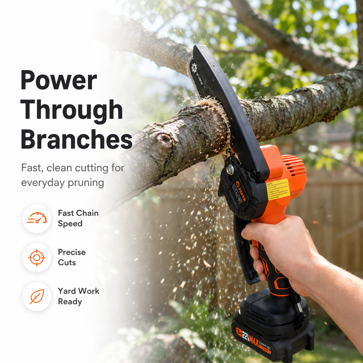 🌿 Mini-tronçonneuse sans fil – Scie d'élagage électrique à une main pour branches et travaux de jardin