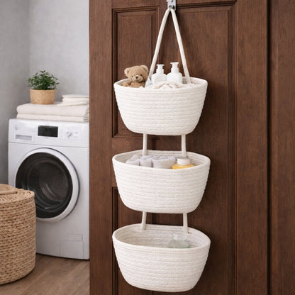 🧺Panier à 3 niveaux en coton tressé à suspendre sur une porte, organisateur de rangement mural en jute🔥