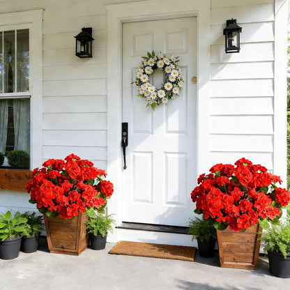 Géraniums artificiels résistants aux UV – Fausses fleurs rouges d'extérieur pour terrasse, jardin et décoration intérieure