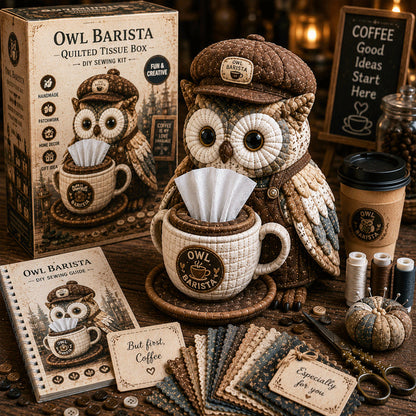 🦉 Kit de couture DIY Boîte à mouchoirs matelassée Hibou Sage