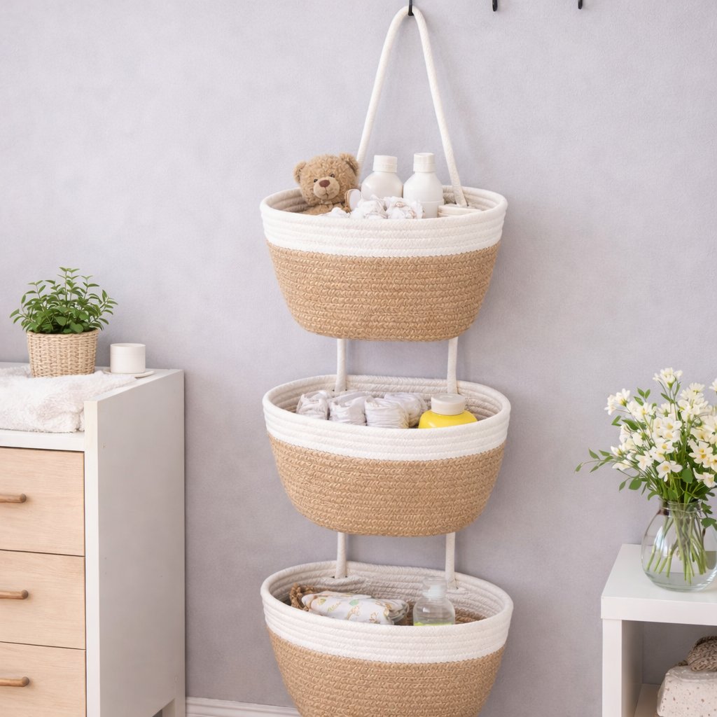 🧺Panier à 3 niveaux en coton tressé à suspendre sur une porte, organisateur de rangement mural en jute🔥