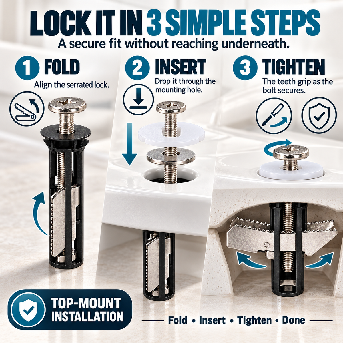 🔒 Boulon de fixation universel pour siège de toilettes – Kit de verrouillage rapide en acier inoxydable 304 avec 2 rondelles