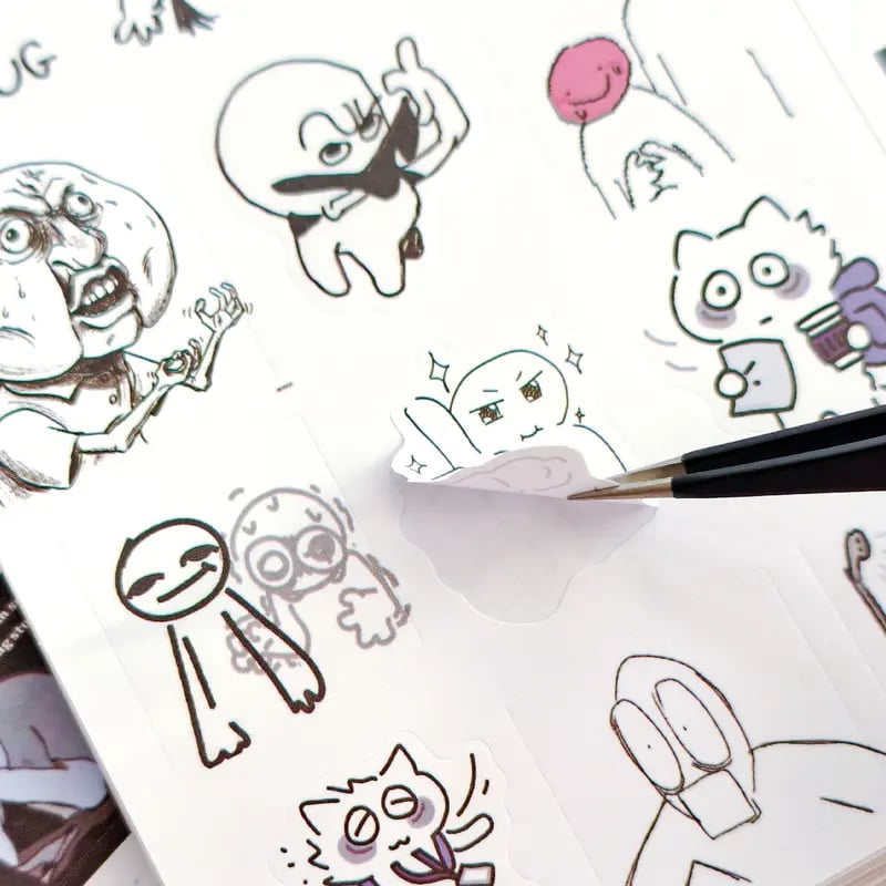✨Livre d’autocollants Doodle Meme - 460 autocollants dessinés à la main pour le bullet journal, exprimez votre humeur et les tendances du web