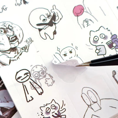 ✨Livre d’autocollants Doodle Meme - 460 autocollants dessinés à la main pour le bullet journal, exprimez votre humeur et les tendances du web