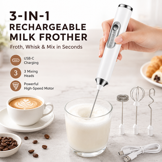 Mousseur à lait rechargeable à main avec 3 têtes et 3 vitesses
