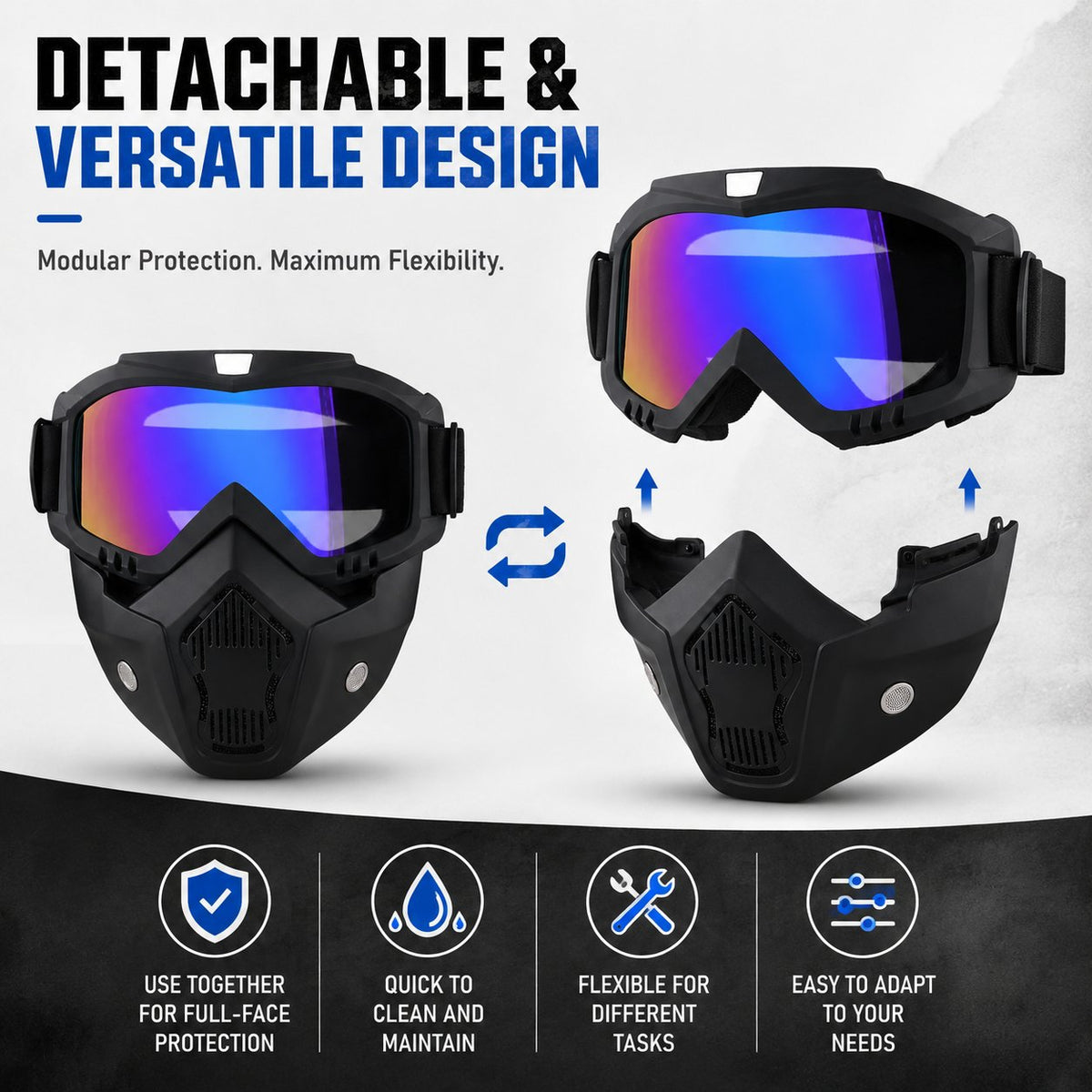 🤿Masque de protection multifonction - Lunettes de soudage à teinte automatique, Visière de ski antibuée & Équipement de jardinage anti-poussière - Masque de sécurité tout-terrain