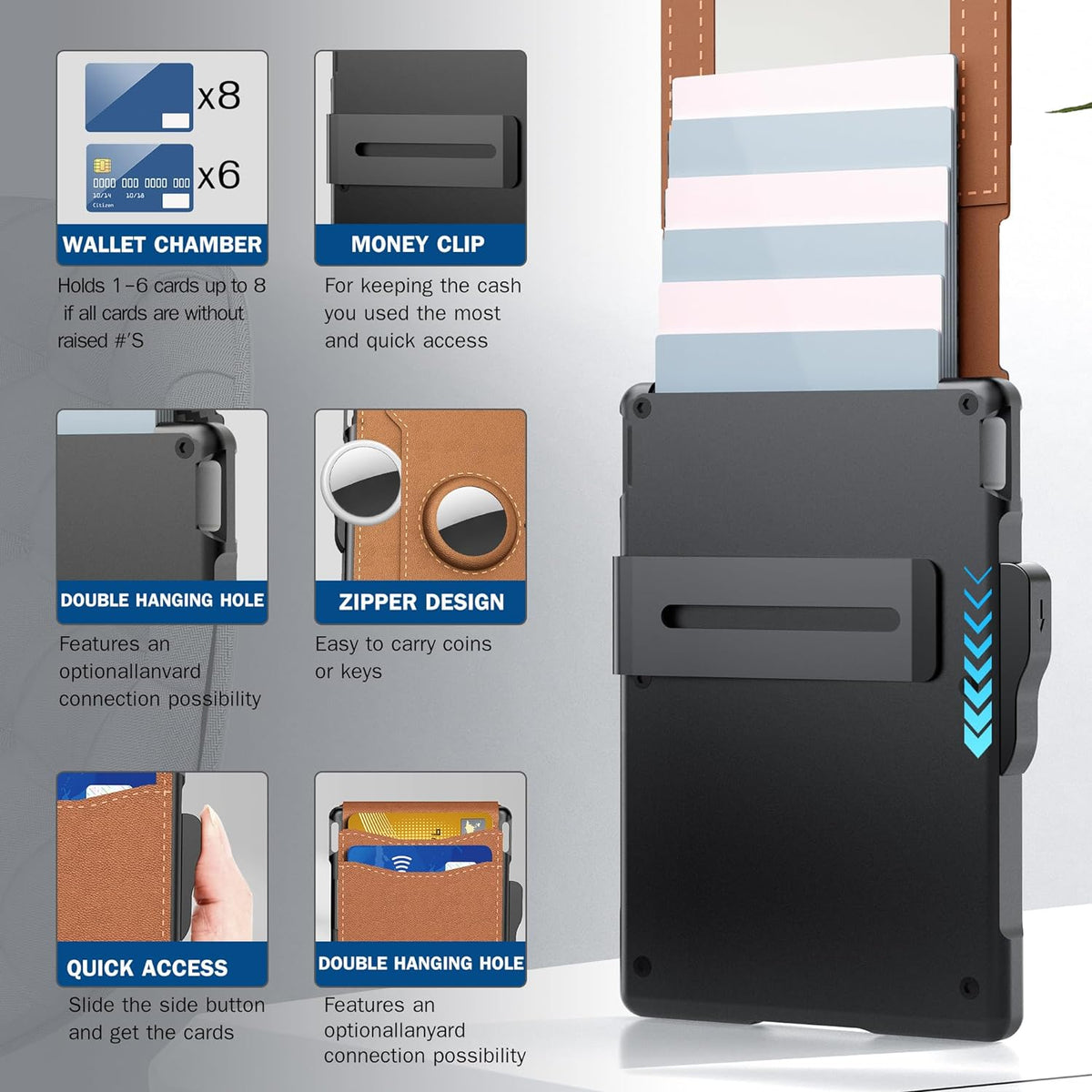 ✨Men's Business Style Pu Leather Card Slots for Airtag, Rfid Blocking Wallet for Daily & Back To School (not Airtag), Gift, Small Wallets