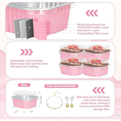 Lot de 30 mini moules à gâteau en aluminium rose avec couvercles – Coupelles à dessert jetables de 142 g
