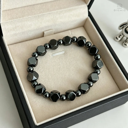 🖤 Bracelet de protection en hématite pour papa – Bracelet minimaliste en perles de pierre, cadeau de fête des Pères significatif pour lui