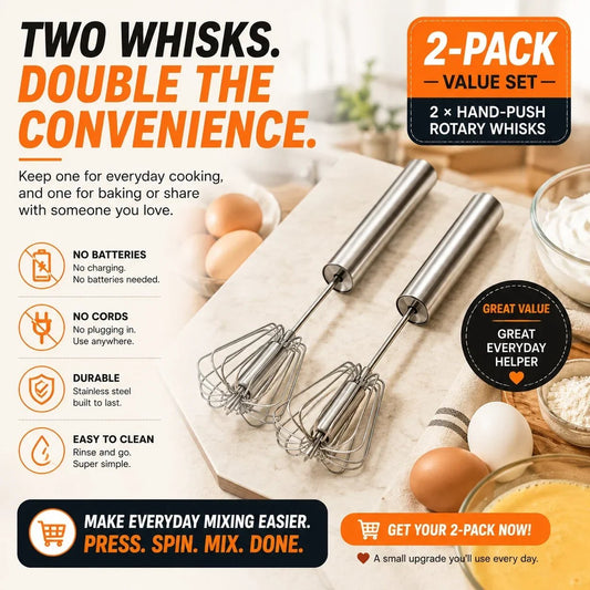 1 ACHETÉ = 1 OFFERT🥚Fouet rotatif manuel – Appuyez, tournez et mélangez facilement