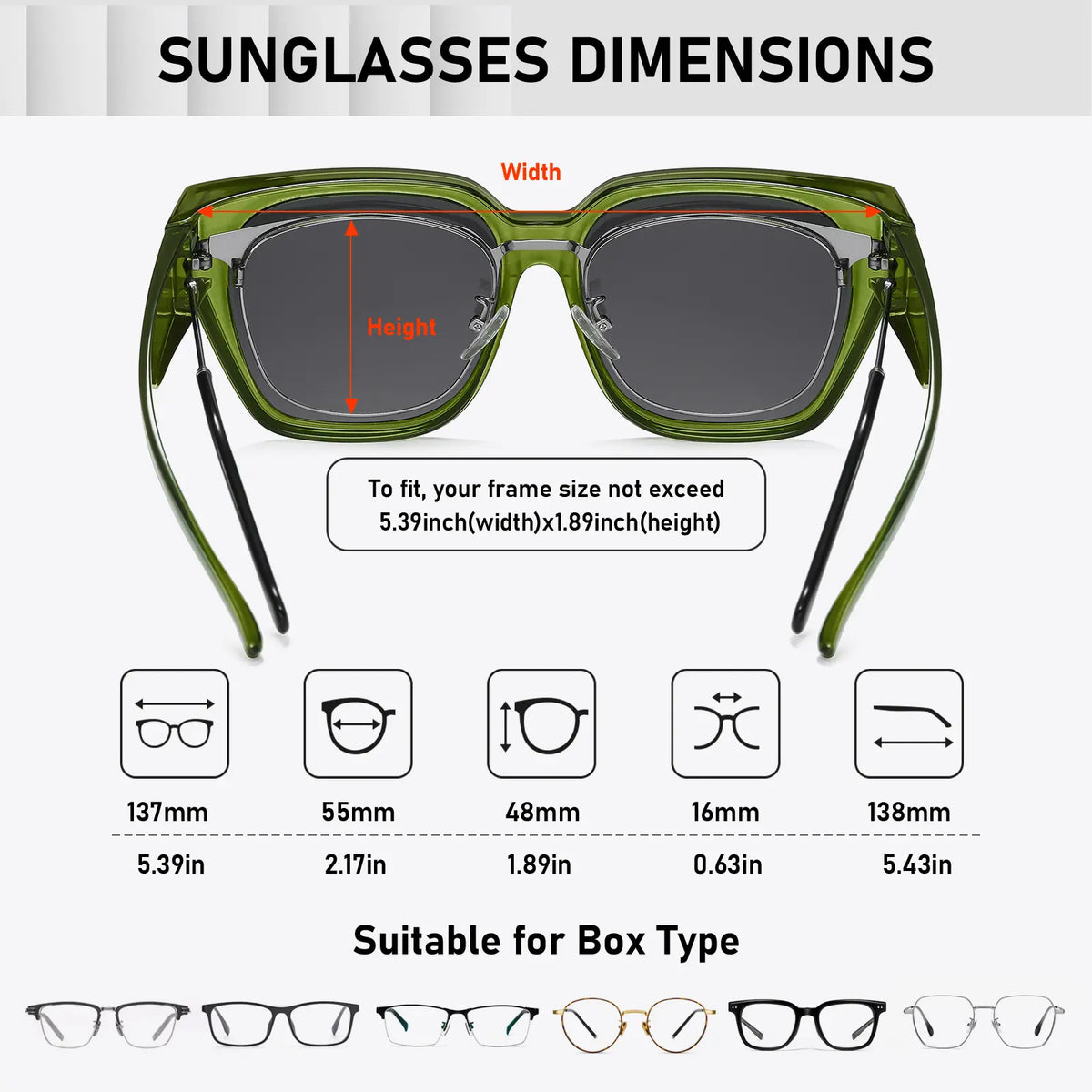 Lunettes de soleil polarisées à porter par-dessus des lunettes de vue pour femmes et hommes, tendance, carrées, enveloppantes, protection UV400, légères et durables