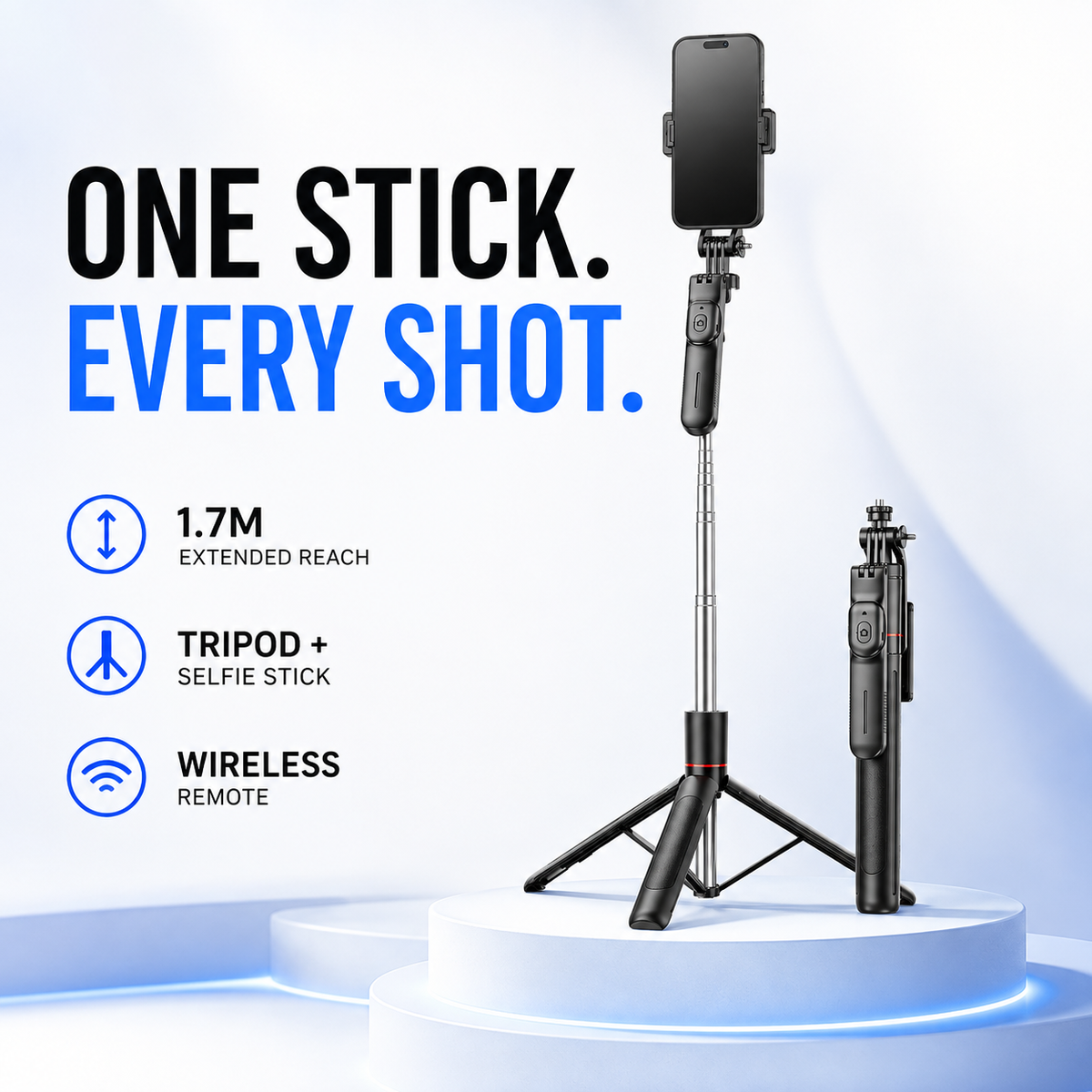 Trépied pour téléphone et perche à selfie extensible tout-en-un avec télécommande